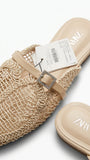 ZARA Women's Mesh Pointed Flat Mules - Beige