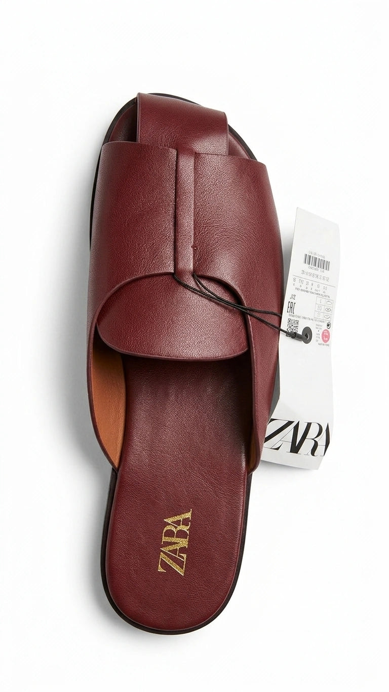 ZARA Women Criss-Cross Strap Slides - Burgundy