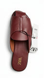ZARA Women Criss-Cross Strap Slides - Burgundy