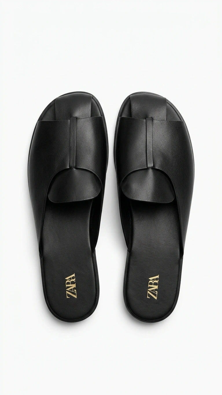 ZARA Women's Thong Strap Leather-Effect Sandals - Black