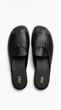 ZARA Women's Thong Strap Leather-Effect Sandals - Black