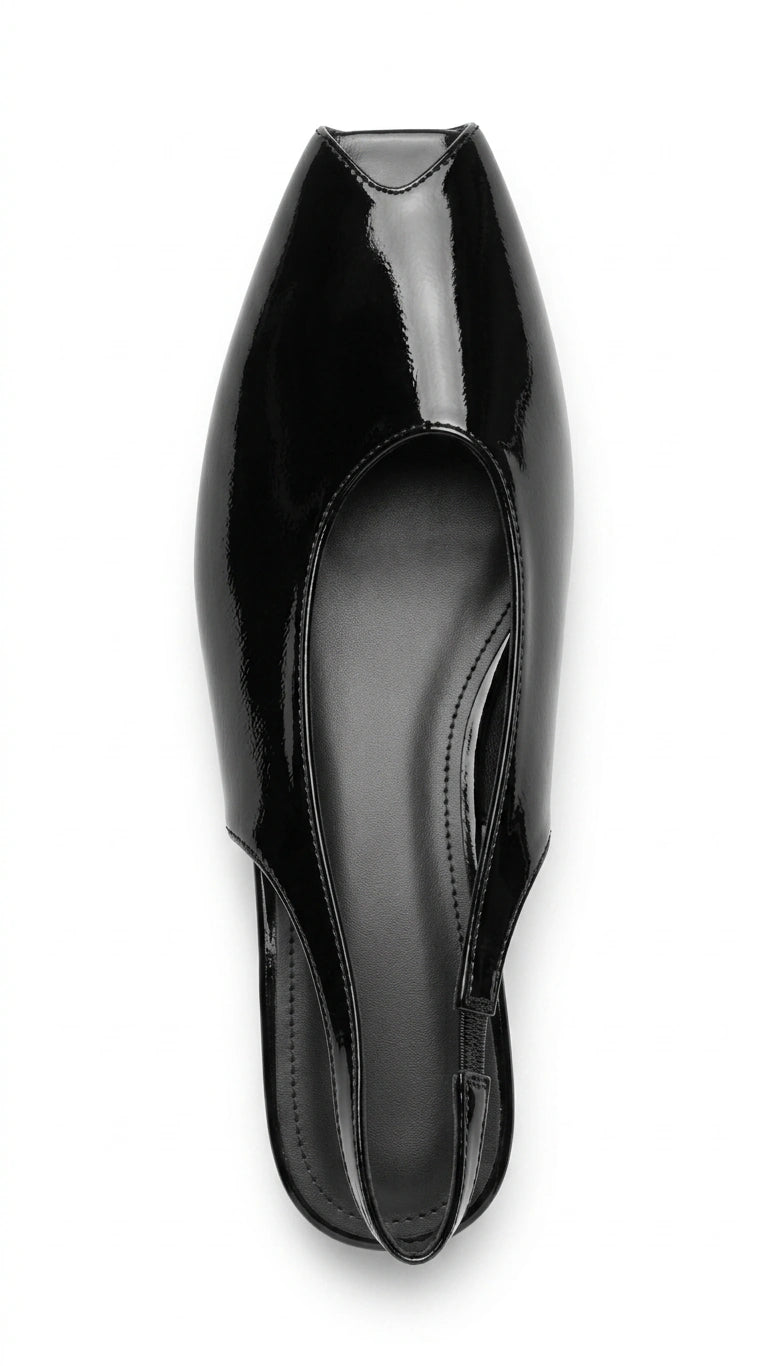 ZARA Women's Patent Peep Toe Slingback Flats - Black
