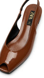 ZARA Patent Finish Peep Toe Slingback Heels - Brown