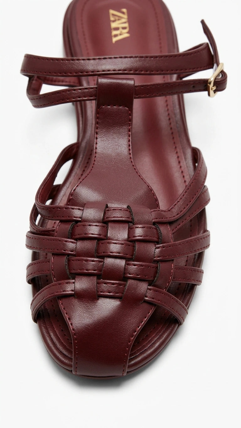 ZARA Women's Woven Strap Fisherman Sandals - Burgundy