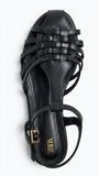 ZARA Women's Woven T-Strap Flat Sandals - Black
