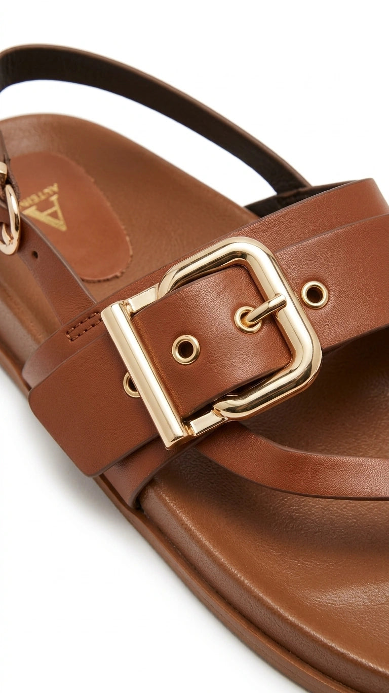 ZARA Women's Adjustable Buckle Flatform Sandals - Brown