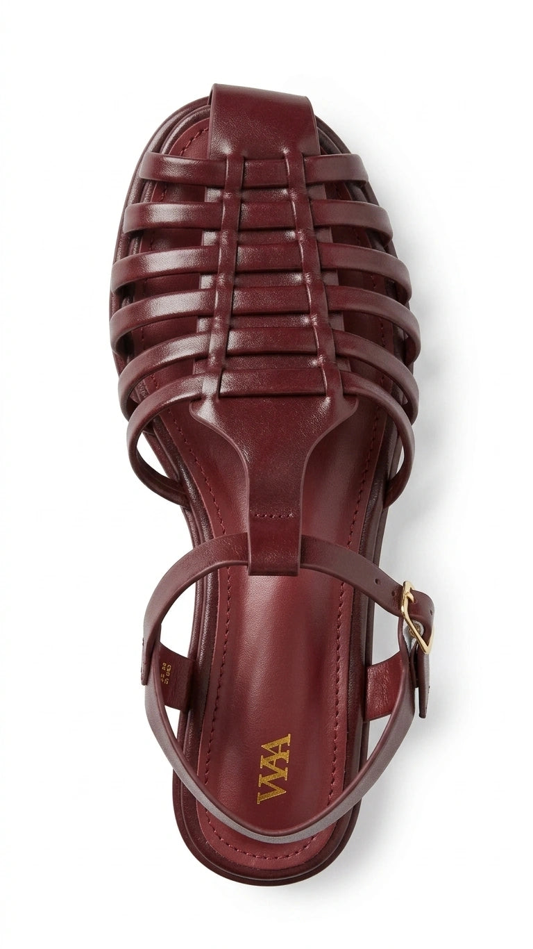 ZARA Women's Woven Fisherman Sandals - Burgundy