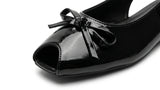 ZARA Women's Patent Peep-Toe Slingback Flats with Bow - Black