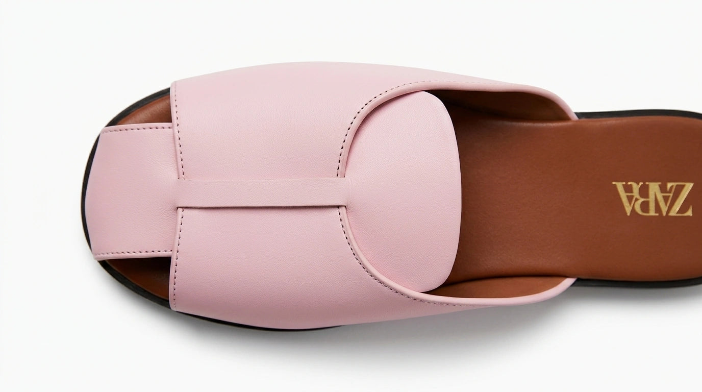 ZARA Women's Crossover Strap Flat Mules - Light Pink