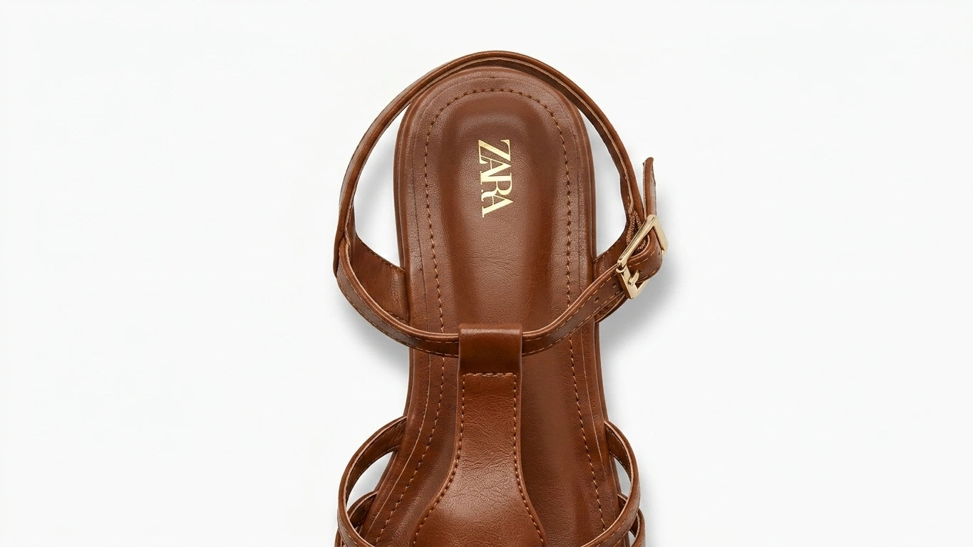 ZARA Women Woven Strappy Flat Sandals - Brown