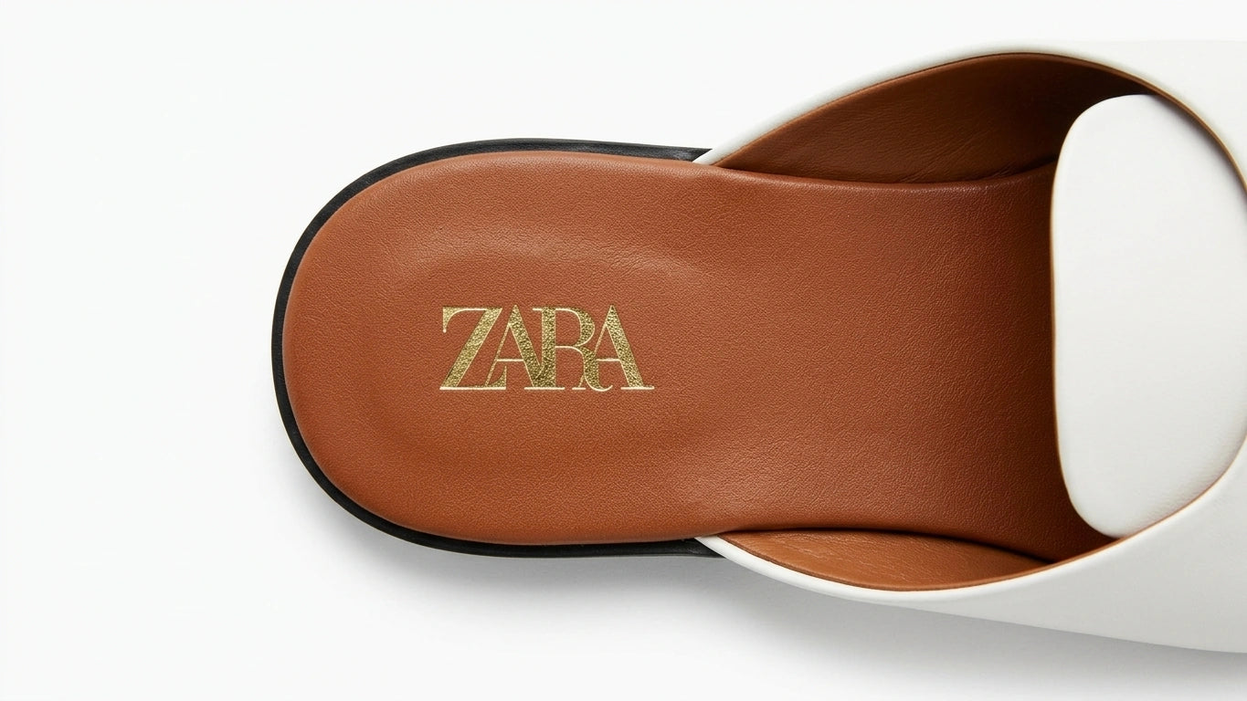 ZARA Women's Overlay Strap Open Toe Flat Mules - White/Brown