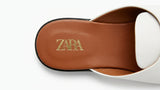 ZARA Women's Overlay Strap Open Toe Flat Mules - White/Brown