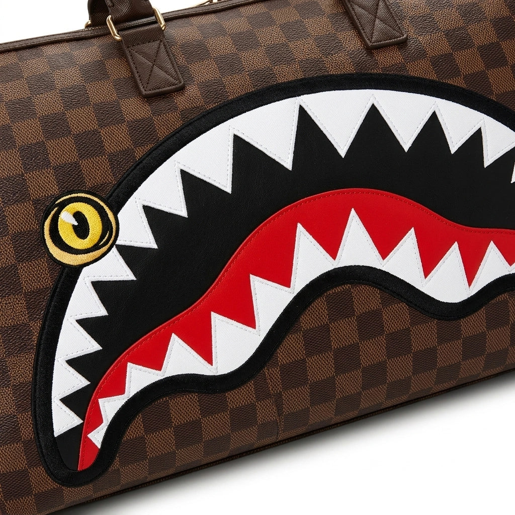 Sprayground Shark Mouth Checkerboard Duffle Bag - Brown