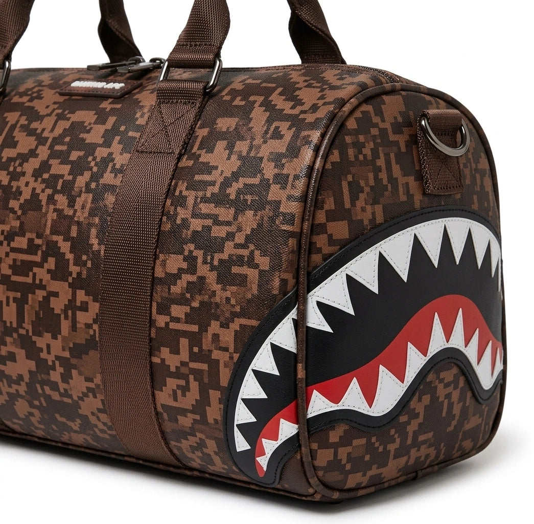 Sprayground BAPE Shark Head Camo Duffle Bag - Brown Multi