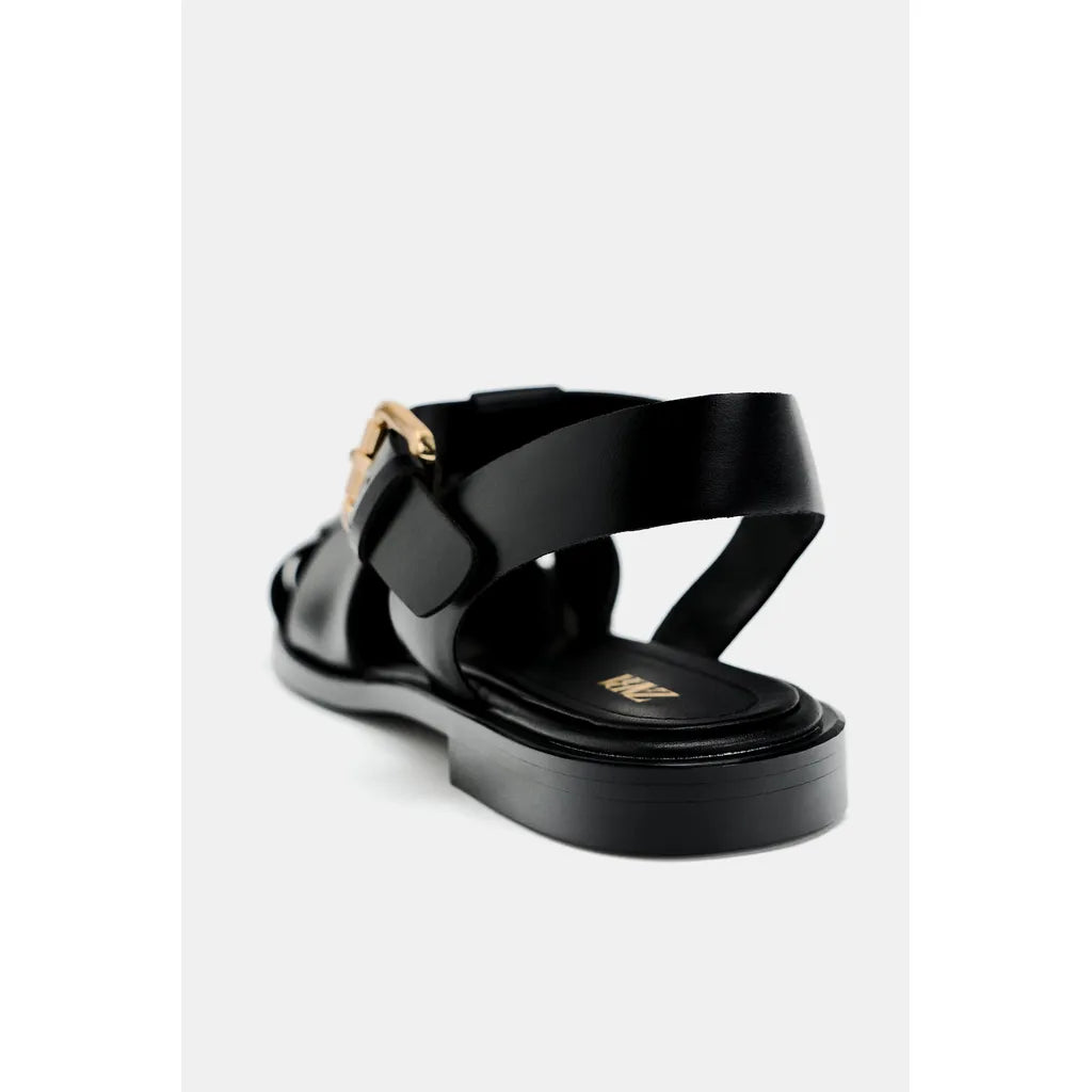 ZARA FLAT CAGE SANDALS - Black
