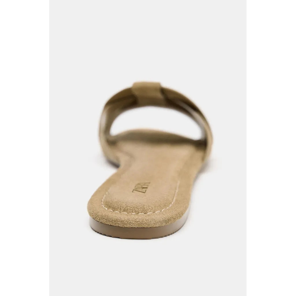 CRISS-CROSS SPLIT SUEDE FLAT SANDALS
