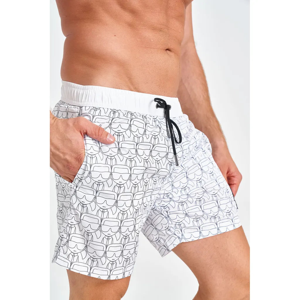 Karl Lagerfeld Ikonik All-Over-Print Board Shorts - White