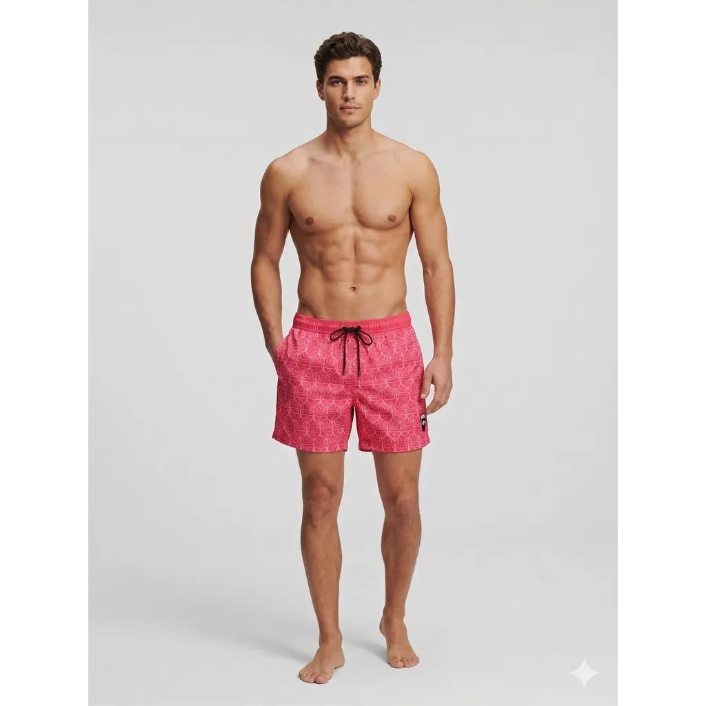 Karl Lagerfeld Ikonik All-Over-Print Board Shorts - Fuchsia