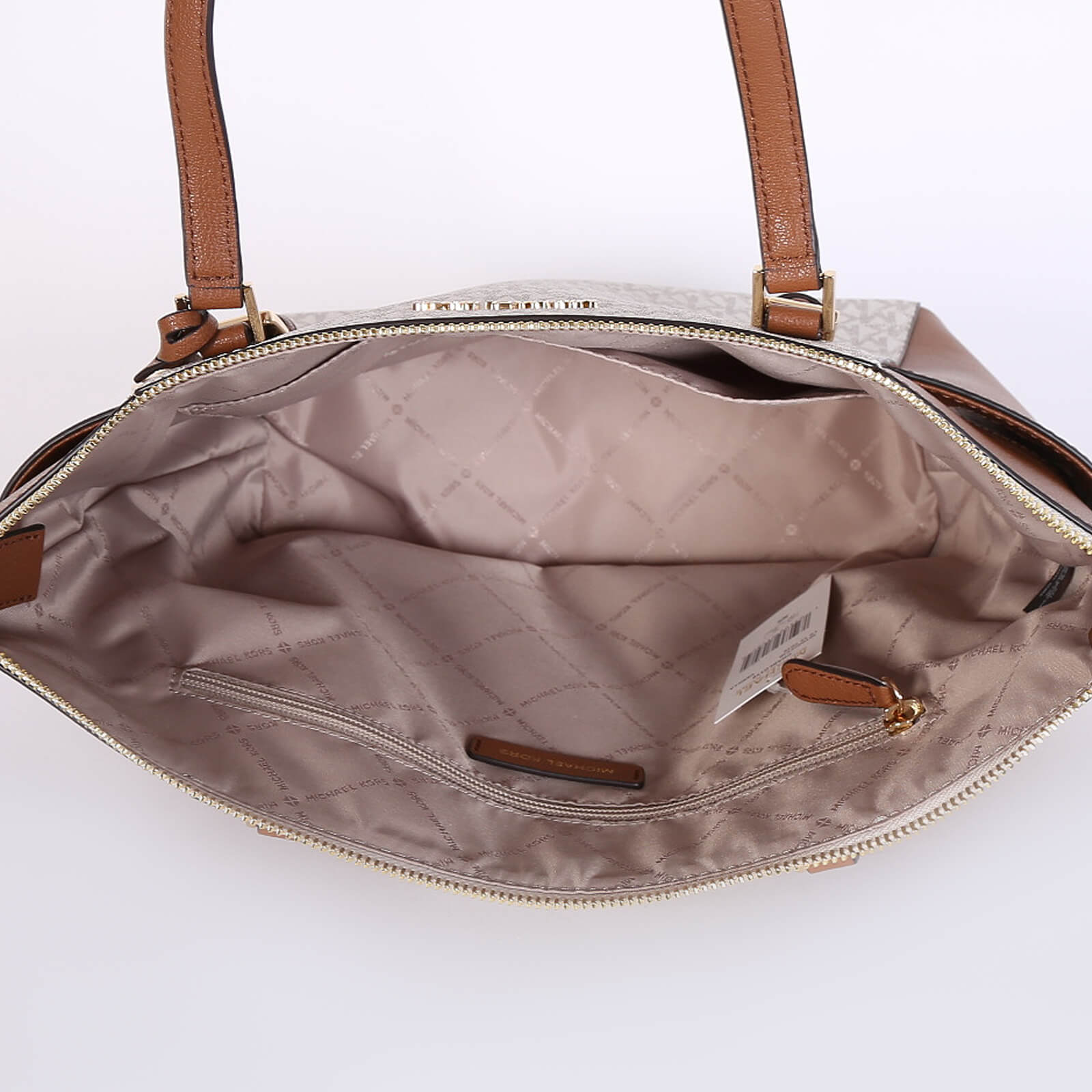 Michael Kors Charlotte Large MK Siganture Top-Zip Tote Vanilla/Brown