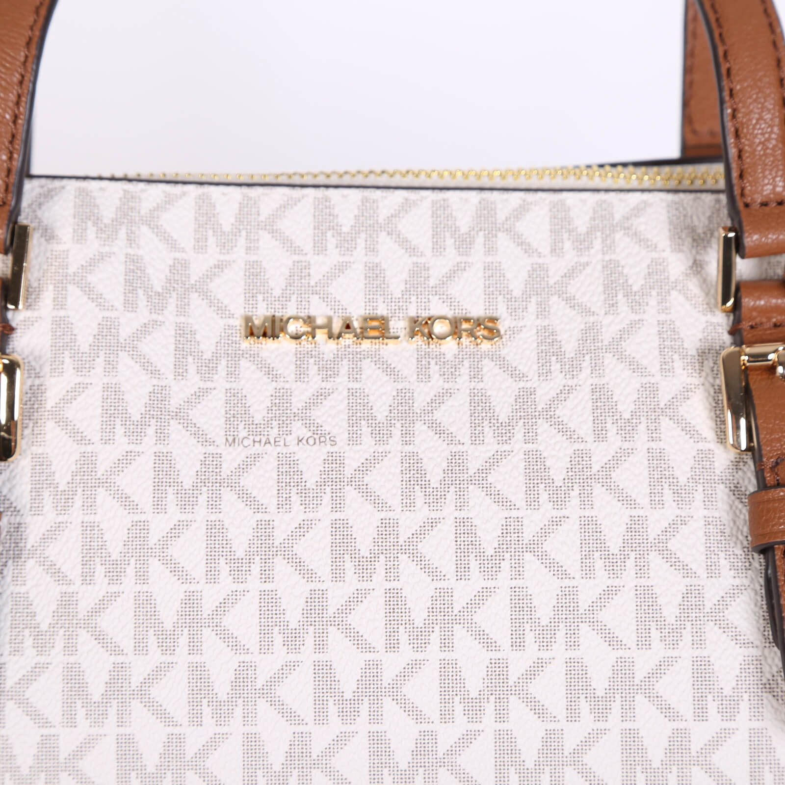 Michael Kors Charlotte Large MK Siganture Top-Zip Tote Vanilla/Brown