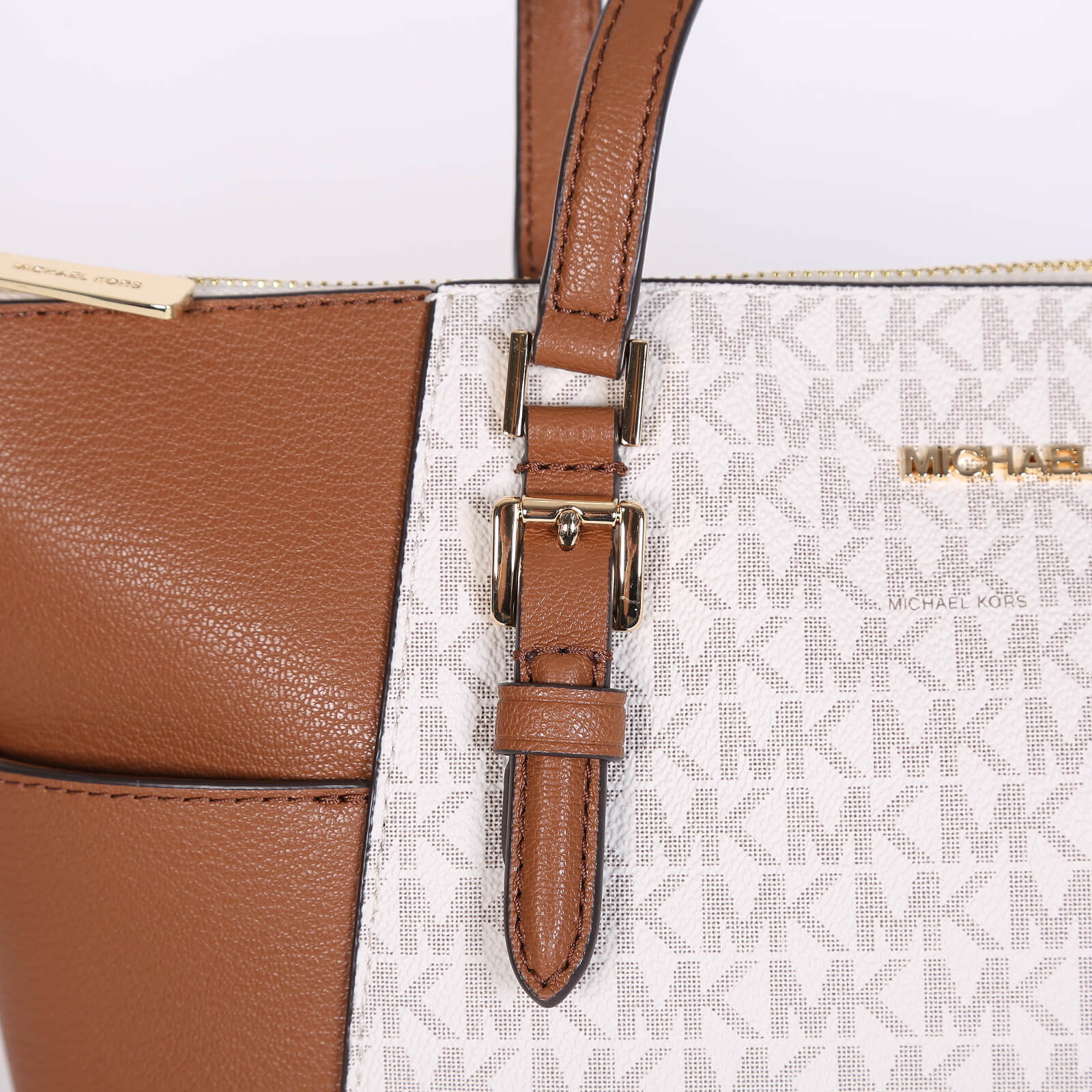 Michael Kors Charlotte Large MK Siganture Top-Zip Tote Vanilla/Brown