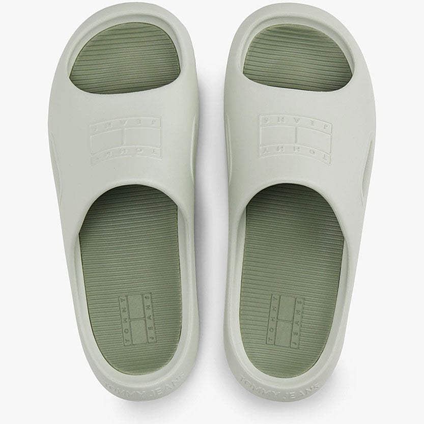 TOMMY HILFIGER Cutout Embossed Pool Slides-misty sage