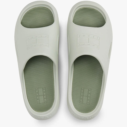 TOMMY HILFIGER Cutout Embossed Pool Slides-misty sage