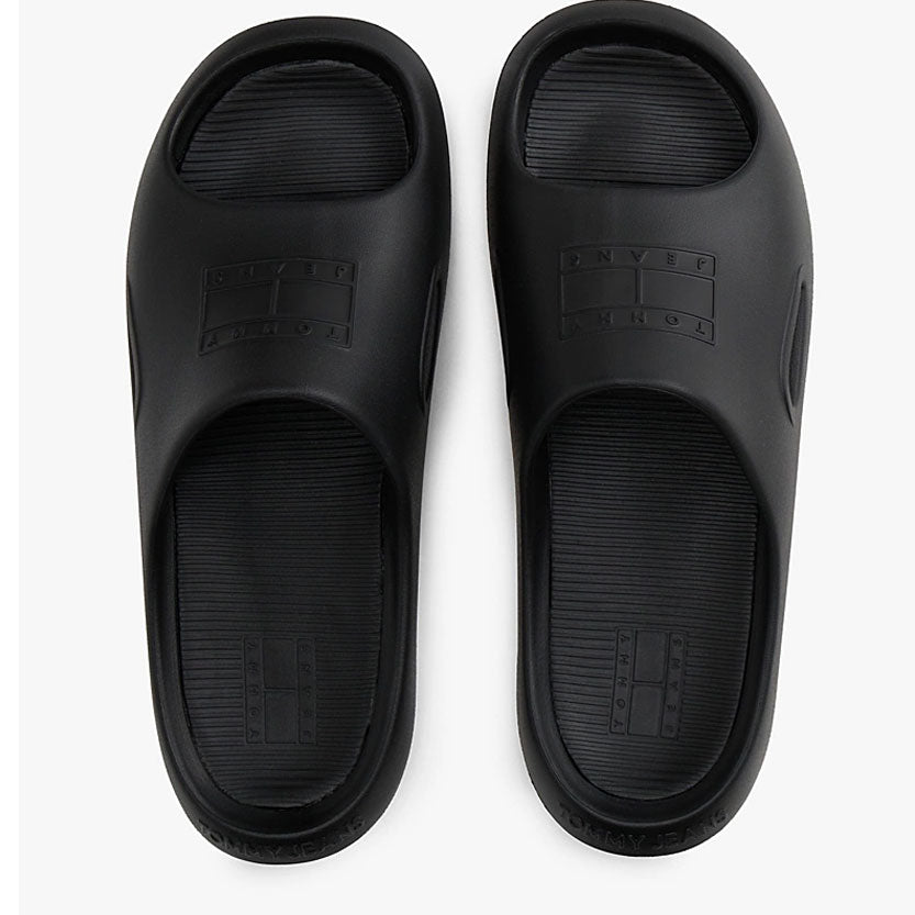 TOMMY HILFIGER Cutout Embossed Pool Slides-BLK