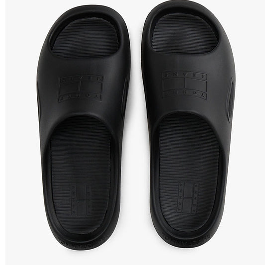 TOMMY HILFIGER Cutout Embossed Pool Slides-BLK