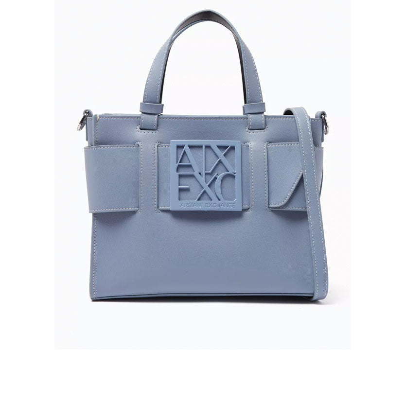 Armani Exchange Medium Susy Tote Bag in Faux Leather Blue