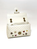 Pinko Mini Love Brooches Quilted Bag in Leather-WHT
