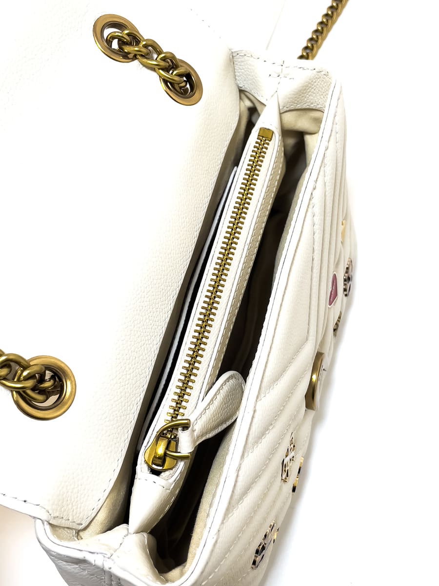 Pinko Mini Love Brooches Quilted Bag in Leather-WHT