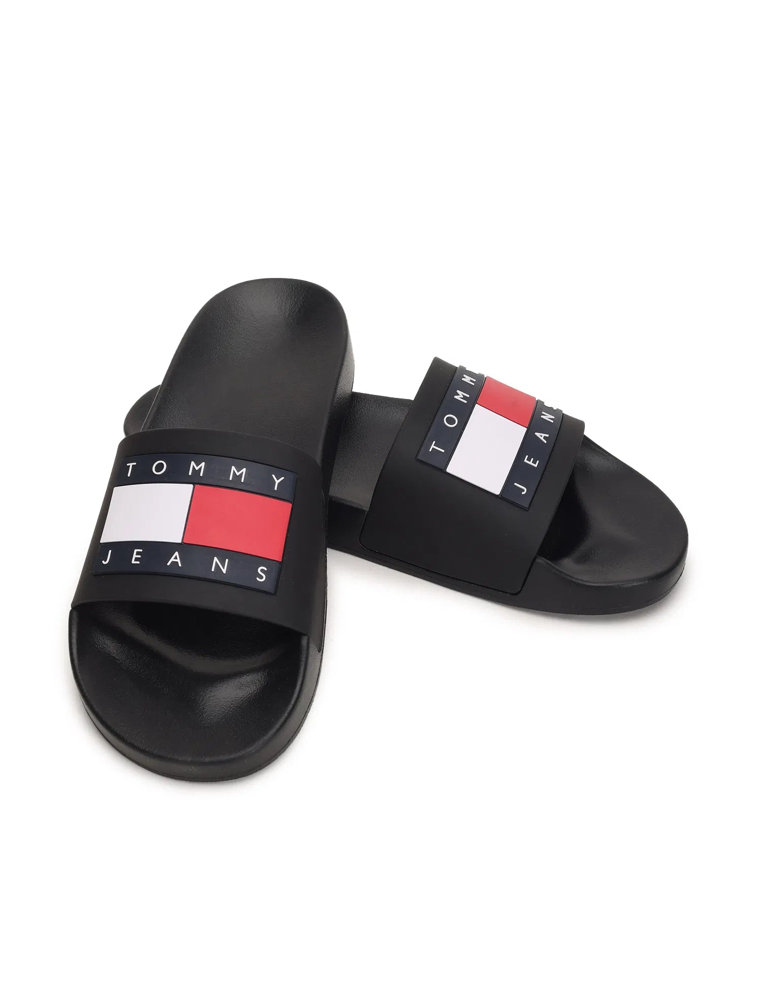 Tommy Hilfiger Men Logo Print Pool Slides-BLK