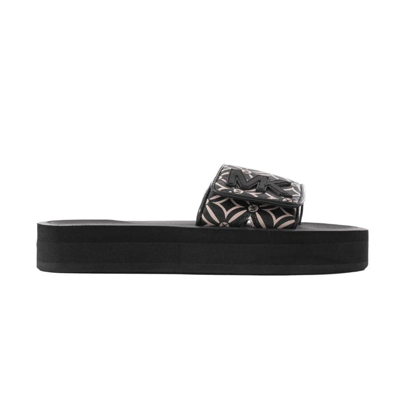 Michael Kors Logo Pattern Wedge Slides Women - BLK
