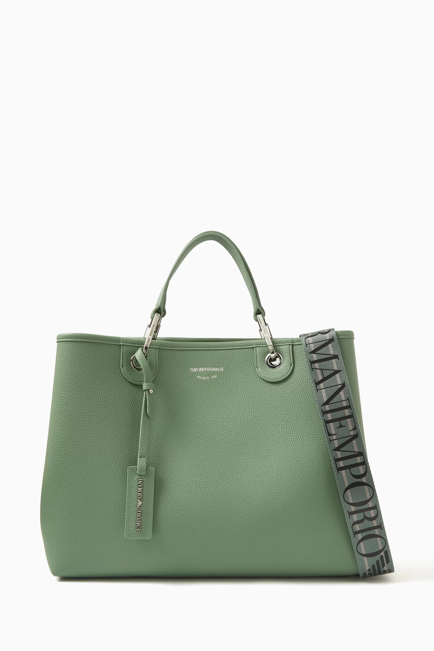 Emporio Armani Medium logo embossed faux leather handbag-GREEN