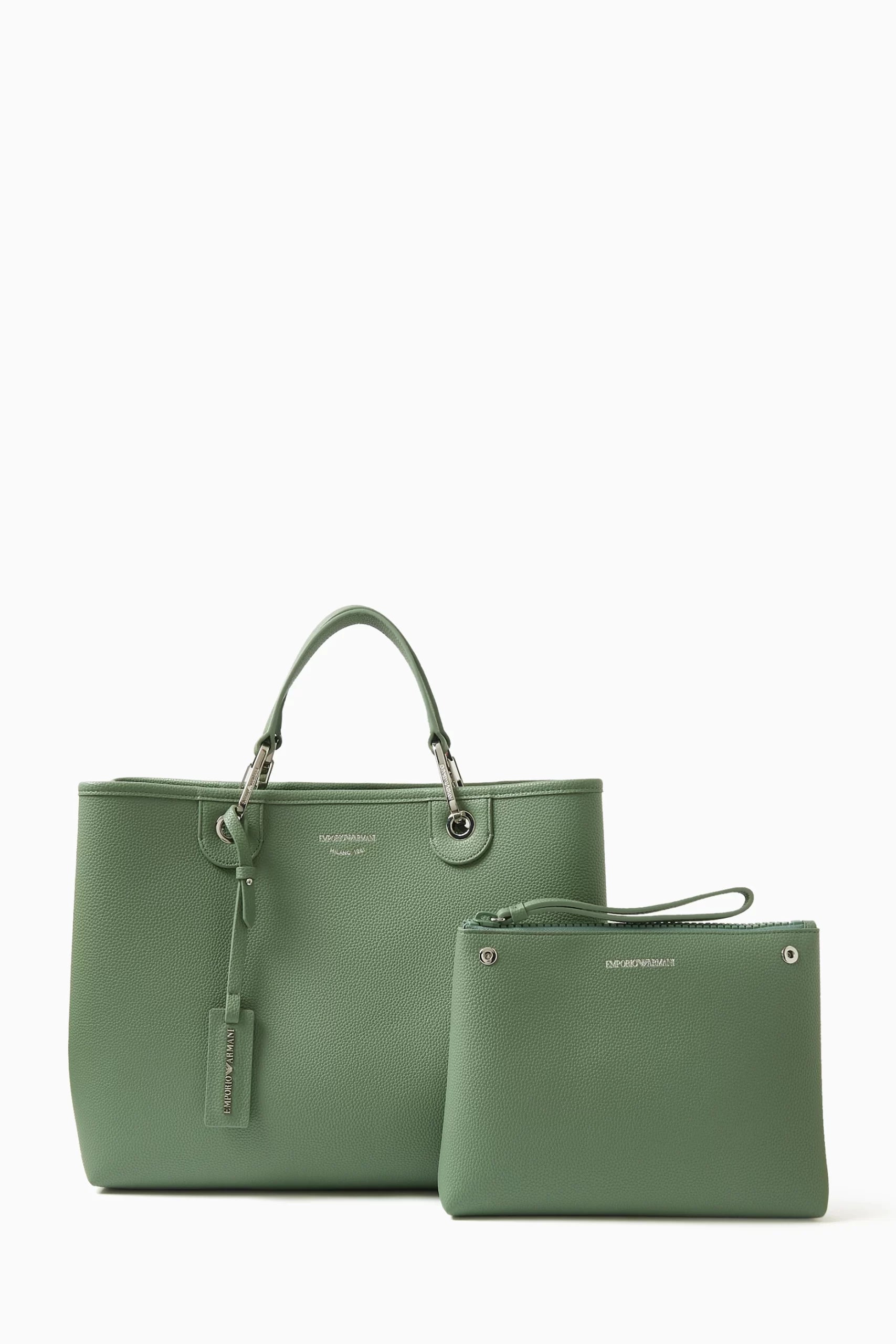 Emporio Armani Medium logo embossed faux leather handbag-GREEN