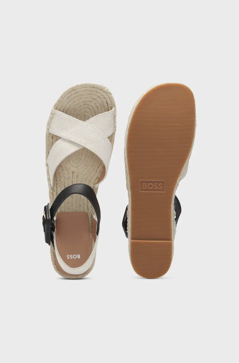 BOSS Platform-sole espadrilles with leather and canvas straps