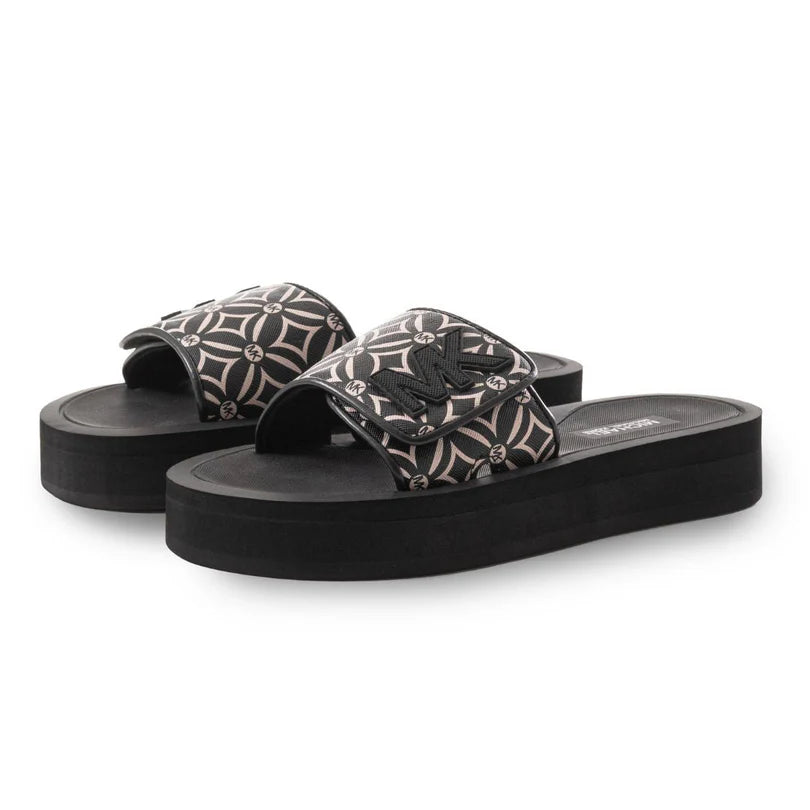 Michael Kors Logo Pattern Wedge Slides Women - BLK