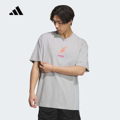 Adidas short-sleeved men's and women's lightning LOGO printed basketball casual loose round neck T-shirt JC6790