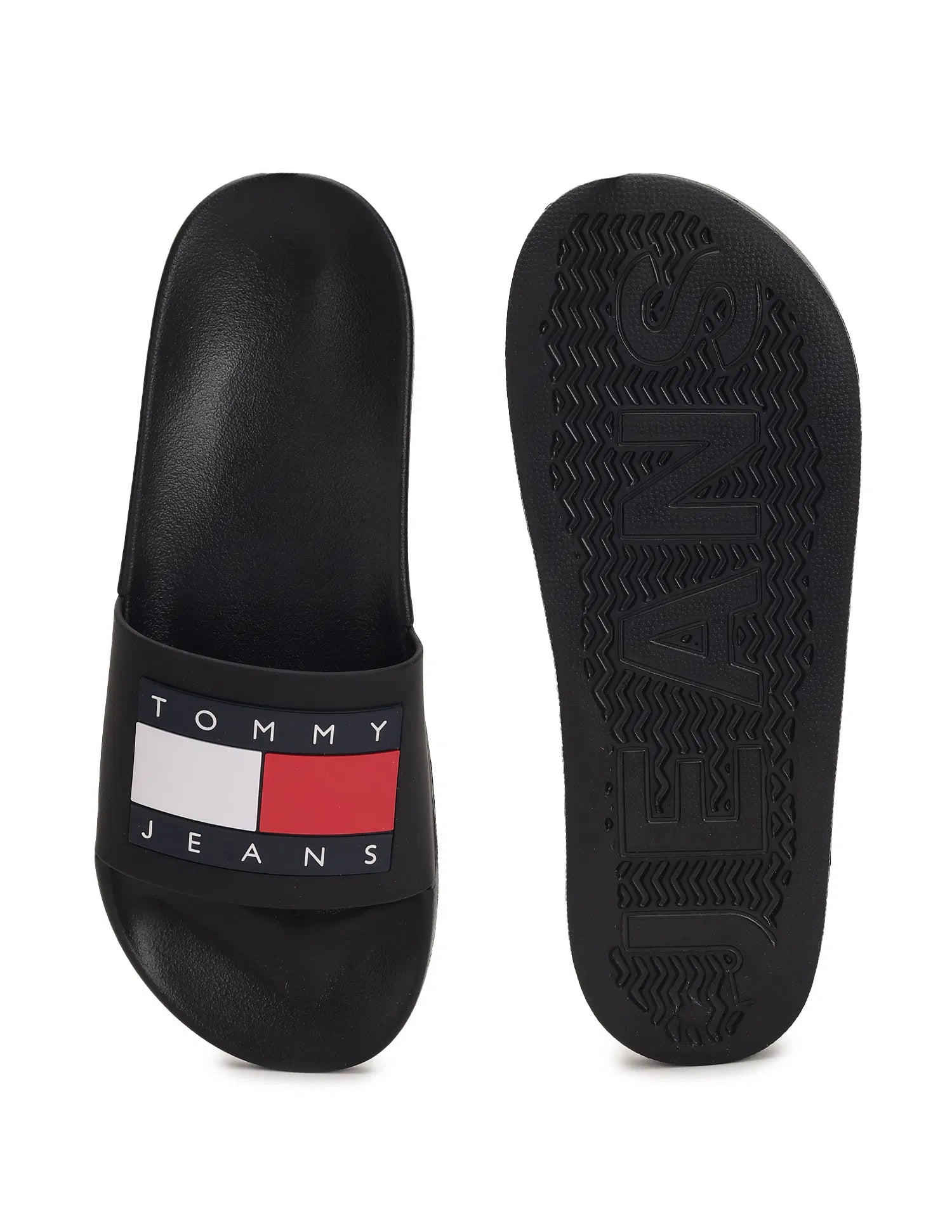Tommy Hilfiger Men Logo Print Pool Slides-BLK