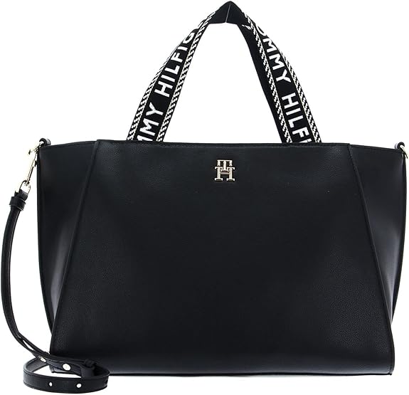 Tommy Hilfiger leather SPACIOUS LOGO STRAP TOTE-Navy