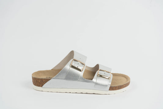 Everkix Arizona Soft Footbed Double Strap Sandal - SILVER