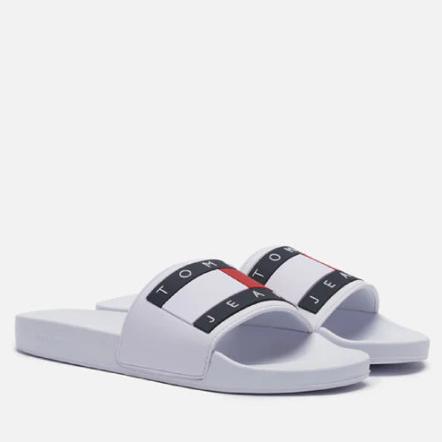Tommy Hilfiger Men Logo Print Pool Slides-WHT