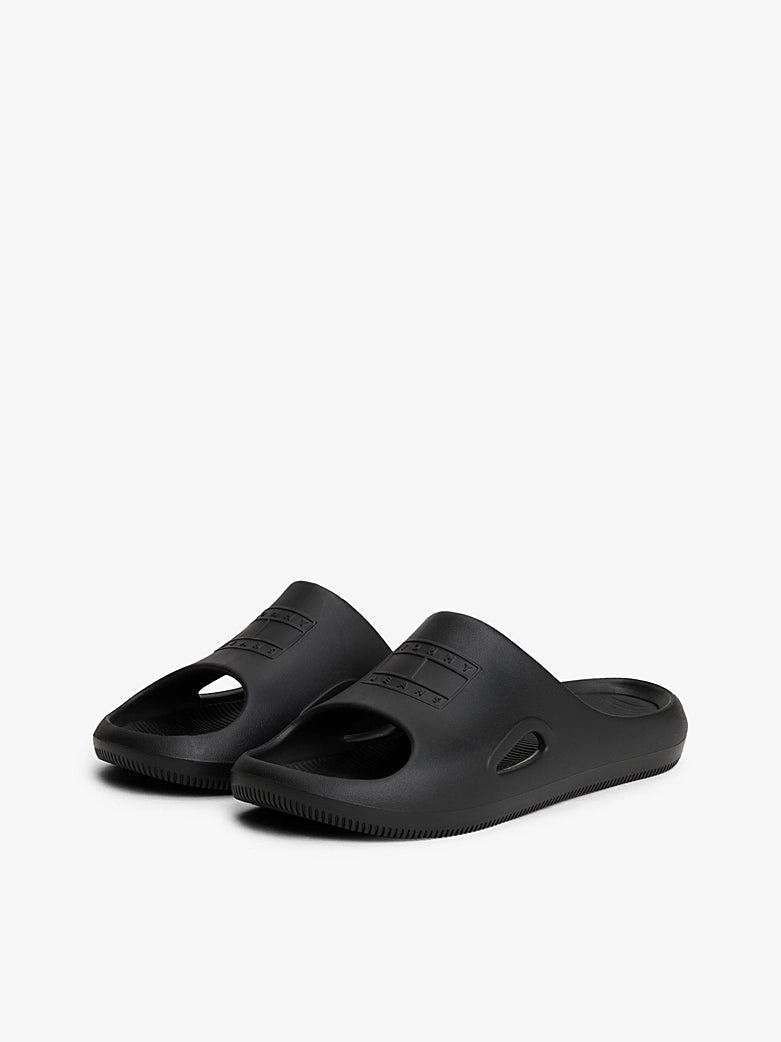 TOMMY HILFIGER Cutout Embossed Pool Slides-BLK