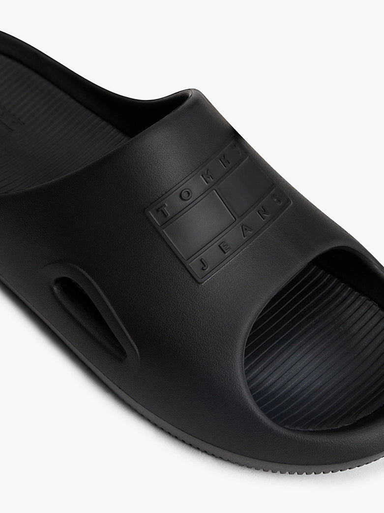 TOMMY HILFIGER Cutout Embossed Pool Slides-BLK