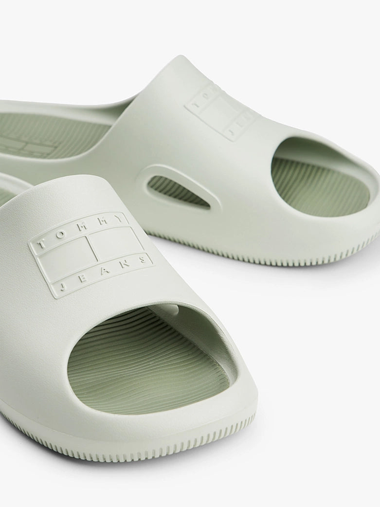TOMMY HILFIGER Cutout Embossed Pool Slides-misty sage