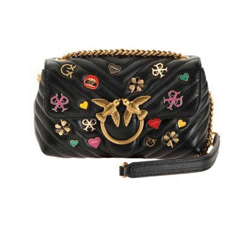 Pinko Mini Love Brooches Quilted Bag in Leather