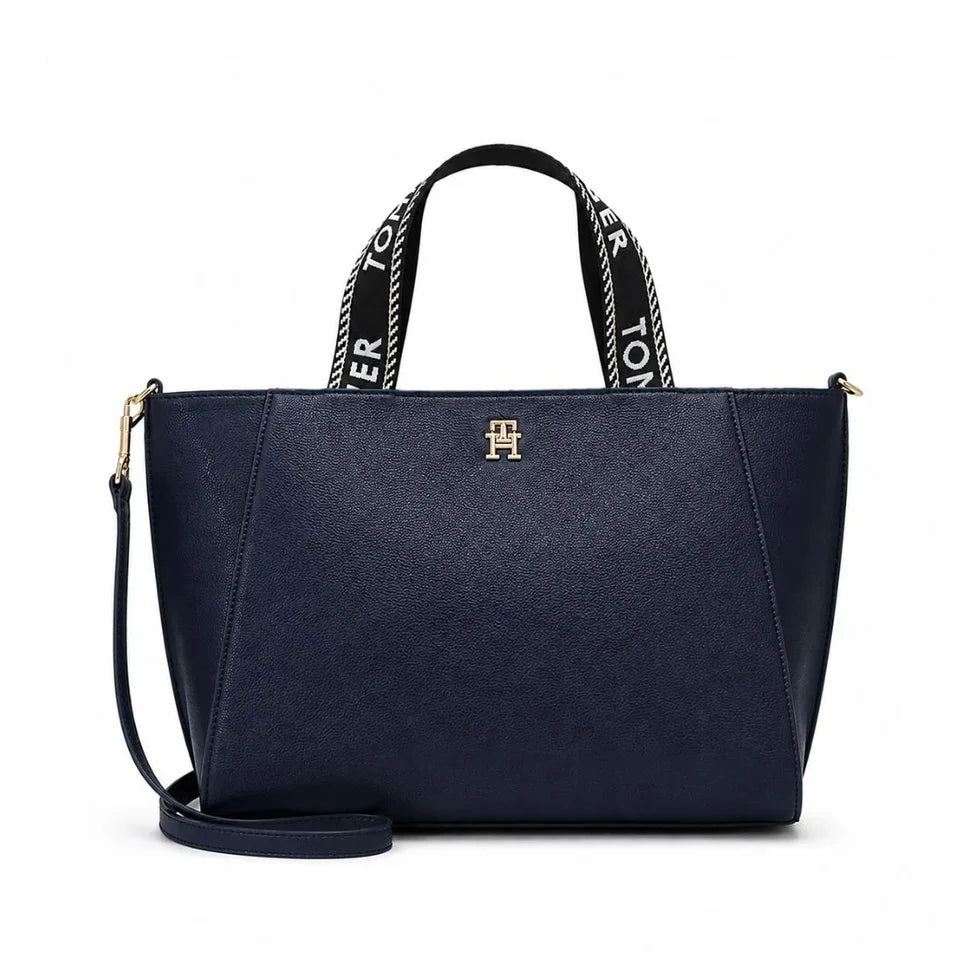 Tommy Hilfiger leather SPACIOUS LOGO STRAP TOTE-Navy