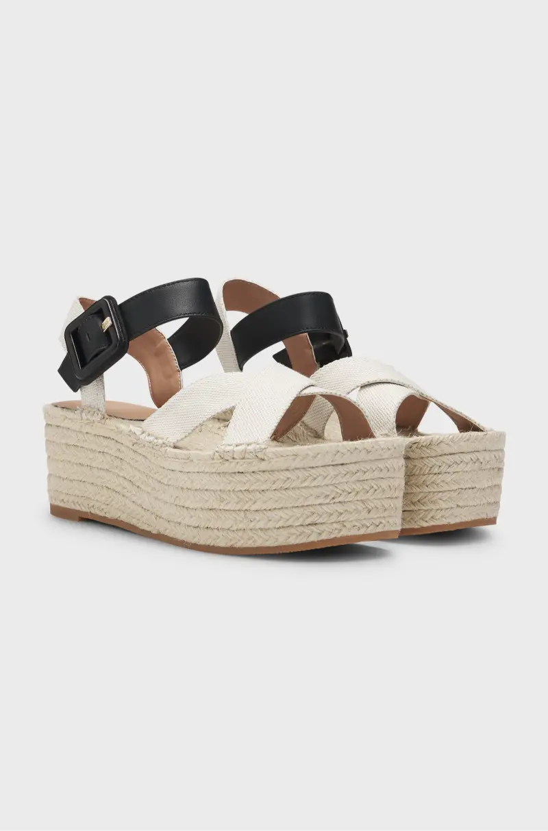 BOSS Platform-sole espadrilles with leather and canvas straps