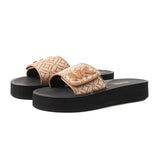 Michael Kors Logo Pattern Wedge Slides Women - BLKGLD